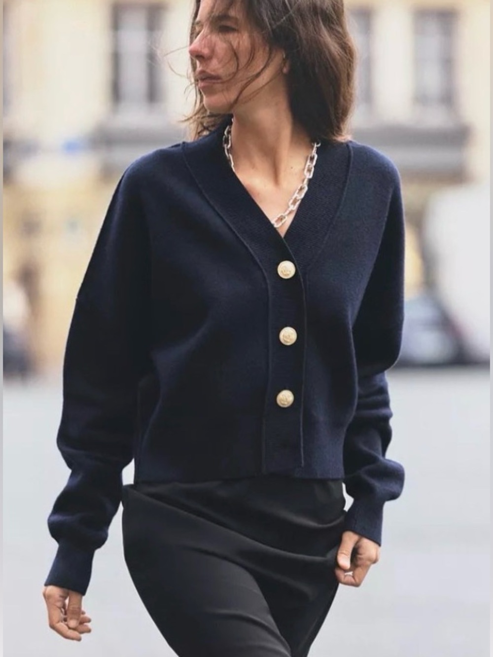 ZARA Plain Knit Cardigan with Gold Buttons size large